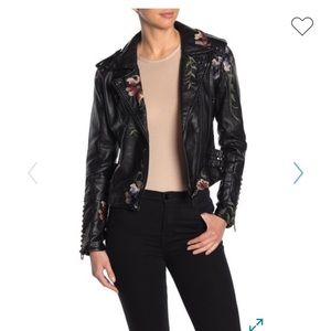 BlankNYC FauxLeather Floral Embroider Moto Jacket
